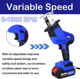 Cordless Reciprocating Saw, 21V MAX Brushless Powerful Battery Powered Sawzall, Variable Speed Electric Saw, Tool-Free Blade Change, LED Light, Sabre Royalswill