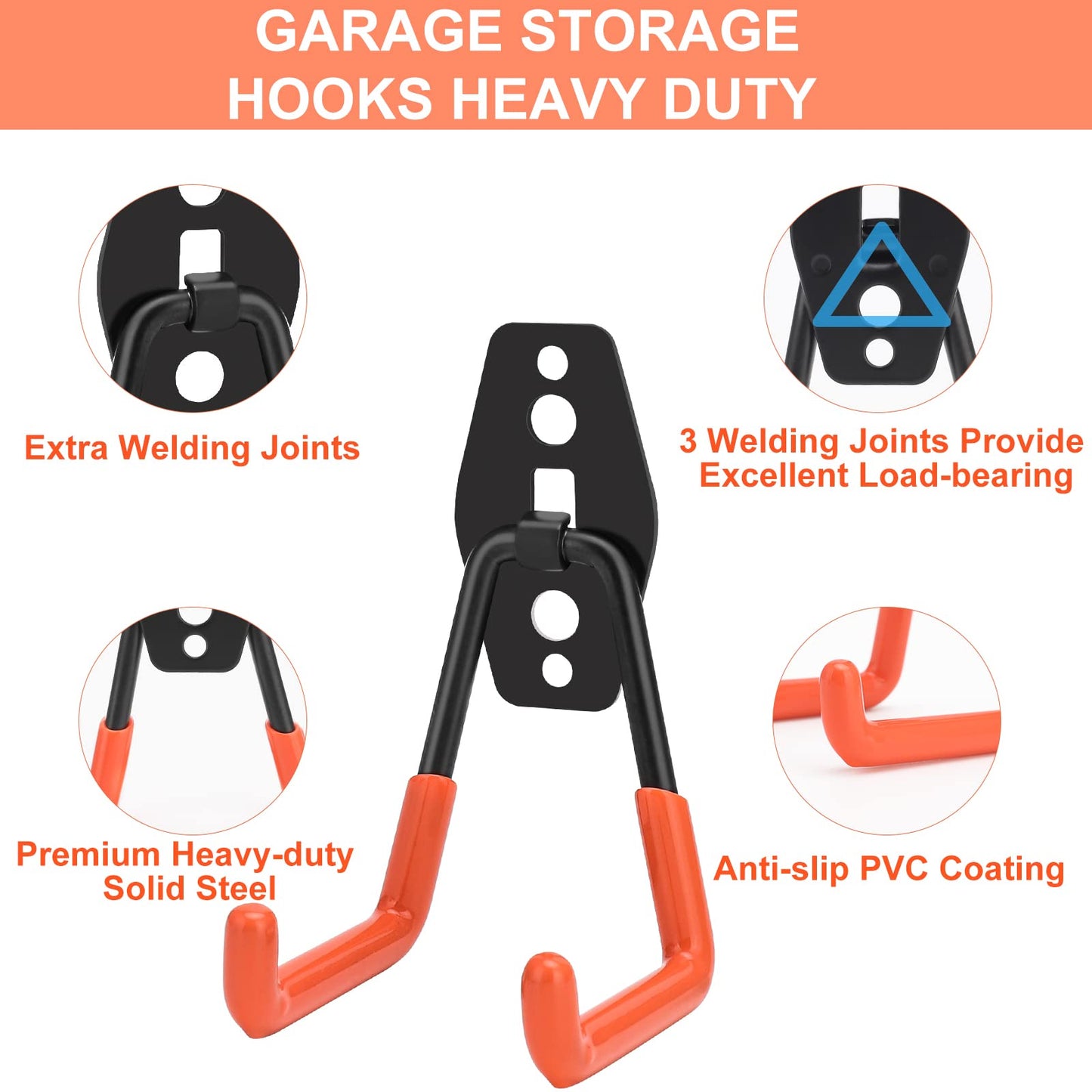 Dorisy Upgraded 16 Packs Garage Hooks Utility Double Heavy Duty with Mop Broom Holders, Wall Mount Hooks, Garage Storage Organization and Tool