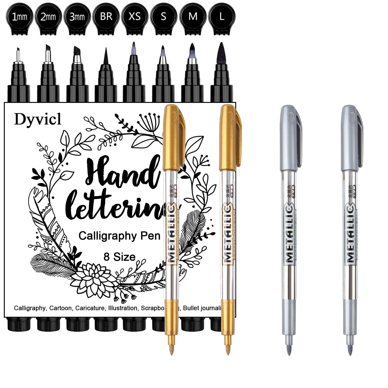 Dyvicl Silver Gold Pens and Hand Lettering Pens - WoodArtSupply