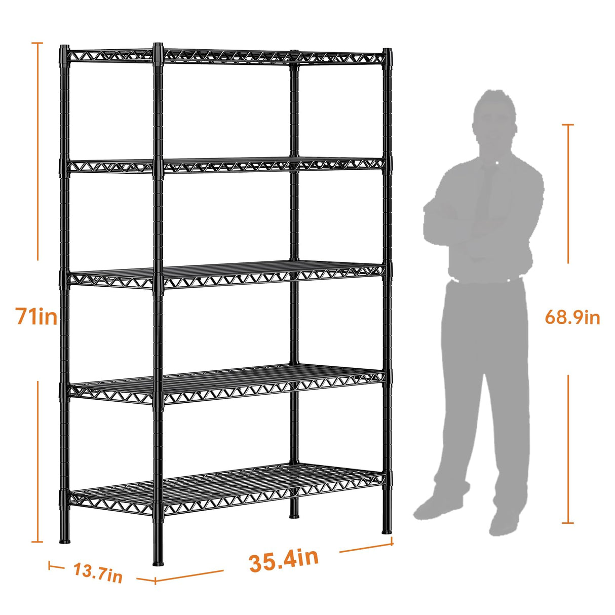 REIBII 5-Shelf Wire Shelving,Storage Shelves Metal Shelves for Storage,71’’H Adjustable Garage Shelving Heavy Duty Storage Rack Pantry Shelf Kitchen REIBII