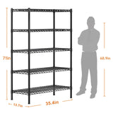 REIBII 5-Shelf Wire Shelving,Storage Shelves Metal Shelves for Storage,71’’H Adjustable Garage Shelving Heavy Duty Storage Rack Pantry Shelf Kitchen REIBII
