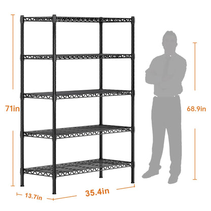 REIBII 5-Shelf Wire Shelving,Storage Shelves Metal Shelves for Storage,71’’H Adjustable Garage Shelving Heavy Duty Storage Rack Pantry Shelf Kitchen