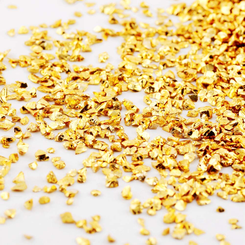 Crushed Glass Irregular Metallic Chips Sprinkles Chunky Glitter Gold Plated 100g 2-4mm for Nail Arts Craft DIY Vase Filler Epoxy Resin Mold - WoodArtSupply