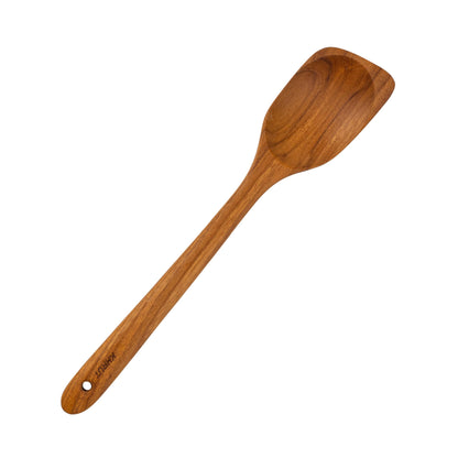 KHRUT, Teak Corner Spoon, 13.2 inch long, Teak wooden utensils, Wooden Corner Spoon, Long handle Corner Spoon for cooking, Teflon friendly, Natural