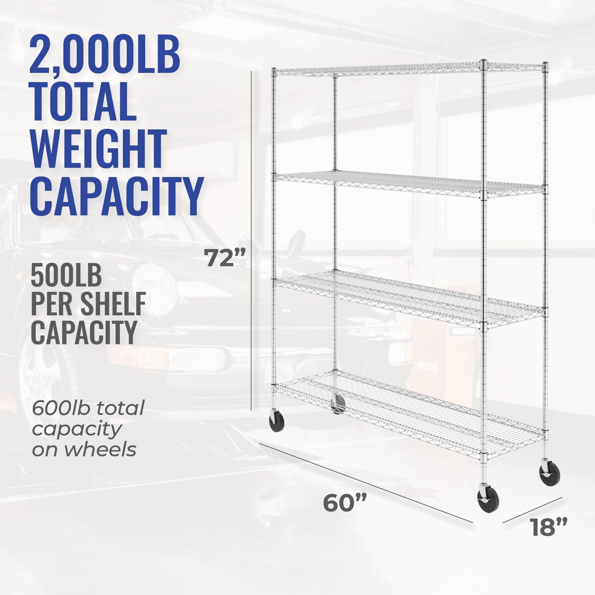 Heavy-Duty NSF Certified Metal Wire Shelving Unit with Wheels and Adjustable Feet by SafeRacks - WoodArtSupply