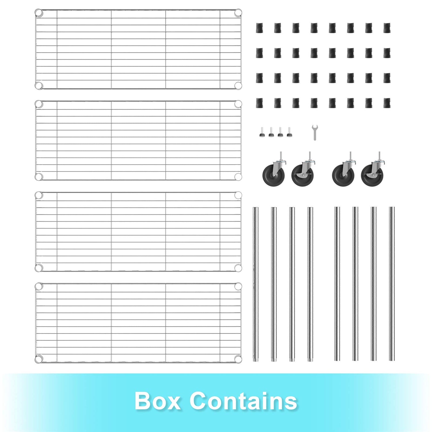 Auslar 4-Shelf Storage Shelves with Casters Heavy Duty 4 Tiers Rolling Cart Utility Racks Adjustable Wire Metal Shelving, Chrome Auslar