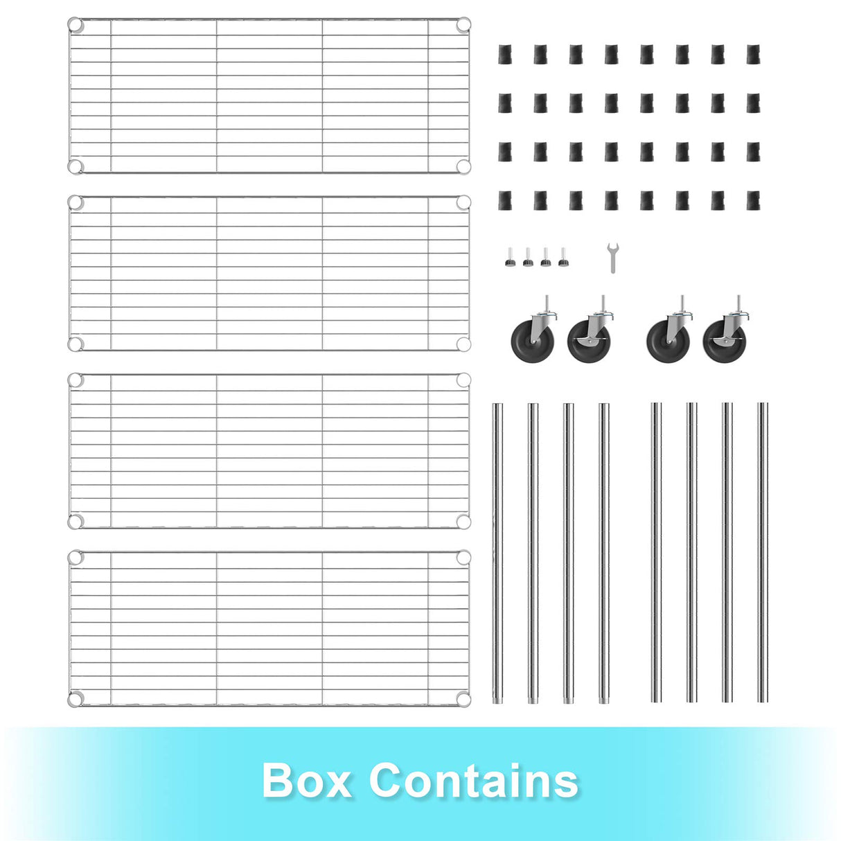 Auslar 4-Shelf Storage Shelves with Casters Heavy Duty 4 Tiers Rolling Cart Utility Racks Adjustable Wire Metal Shelving, Chrome Auslar