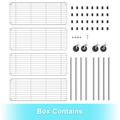 Auslar 4-Shelf Storage Shelves with Casters Heavy Duty 4 Tiers Rolling Cart Utility Racks Adjustable Wire Metal Shelving, Chrome - WoodArtSupply
