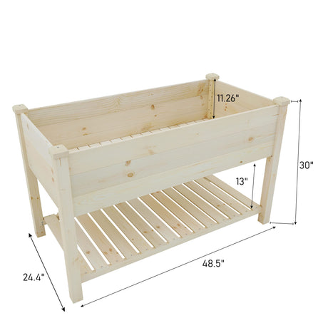 BIRASIL Outdoor Wood Raised Garden Bed, Elevated Reinforced Large Planter Box with Storage Shelf for Vegetable Flower Backyard Patio Gardening BIRASIL