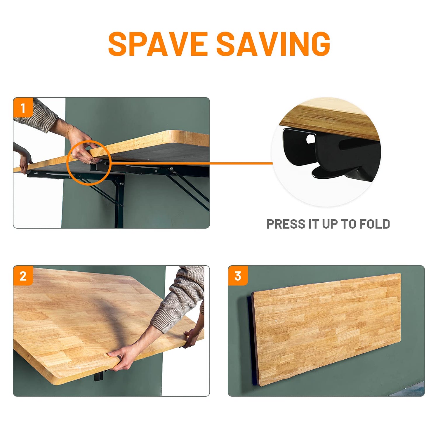 Wallmaster 24inch Folding Shelf Brackets Garage Heavy Duty Steel Max Load 500lb Floating Wall Mounted Collapsible Shelf Bracket Space Saving (Pack of Wallmaster