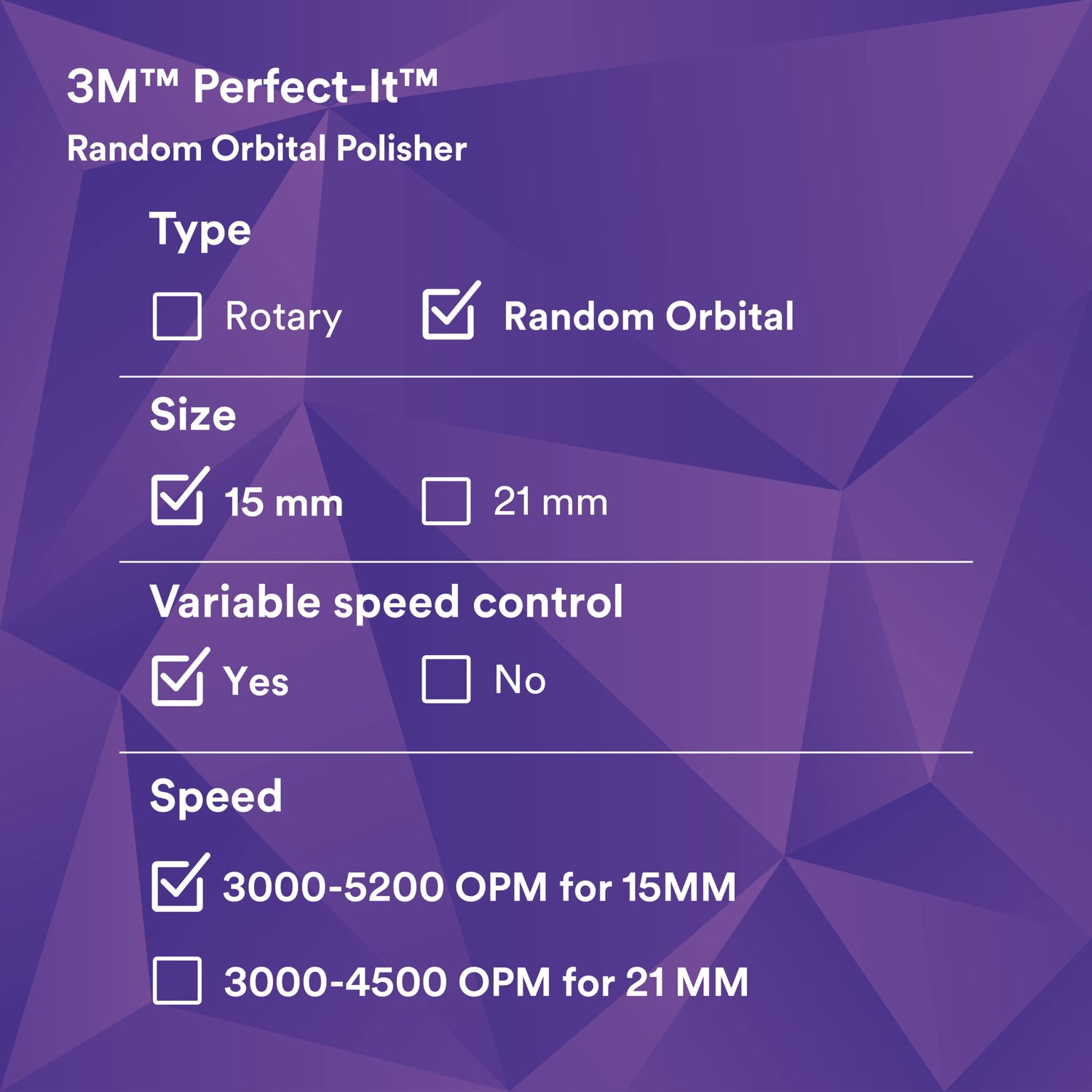 3M Perfect-It Random Orbital Polisher, 34100, 15mm, 120V/60Hz, Variable Speed Control for Automotive Refinishing, Refining, Polishing 3M