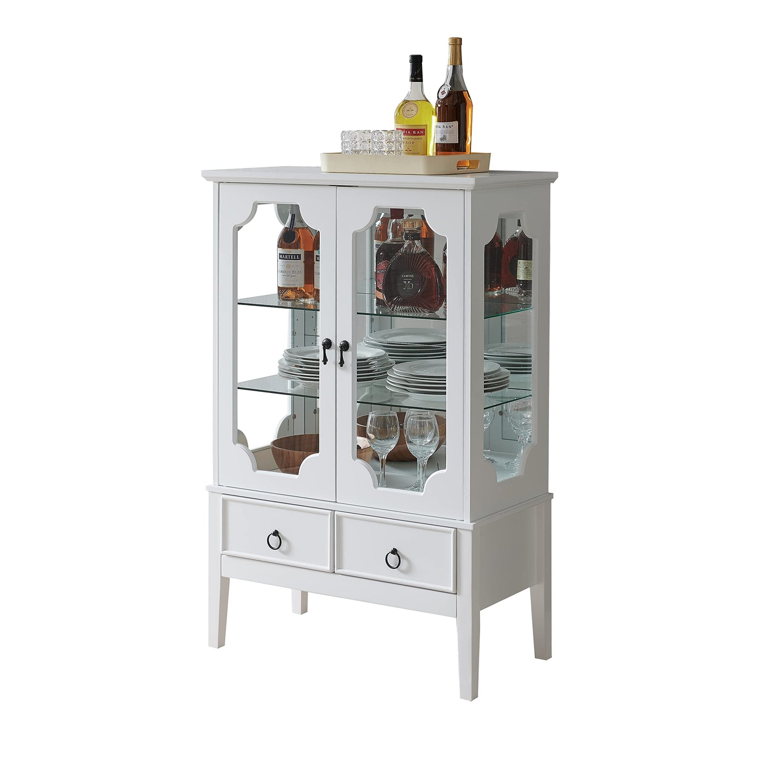 Kings Brand Furniture - Versailles Curio Display Storage Accent Cabinet with Glass Shelves (White) Kings Brand Furniture