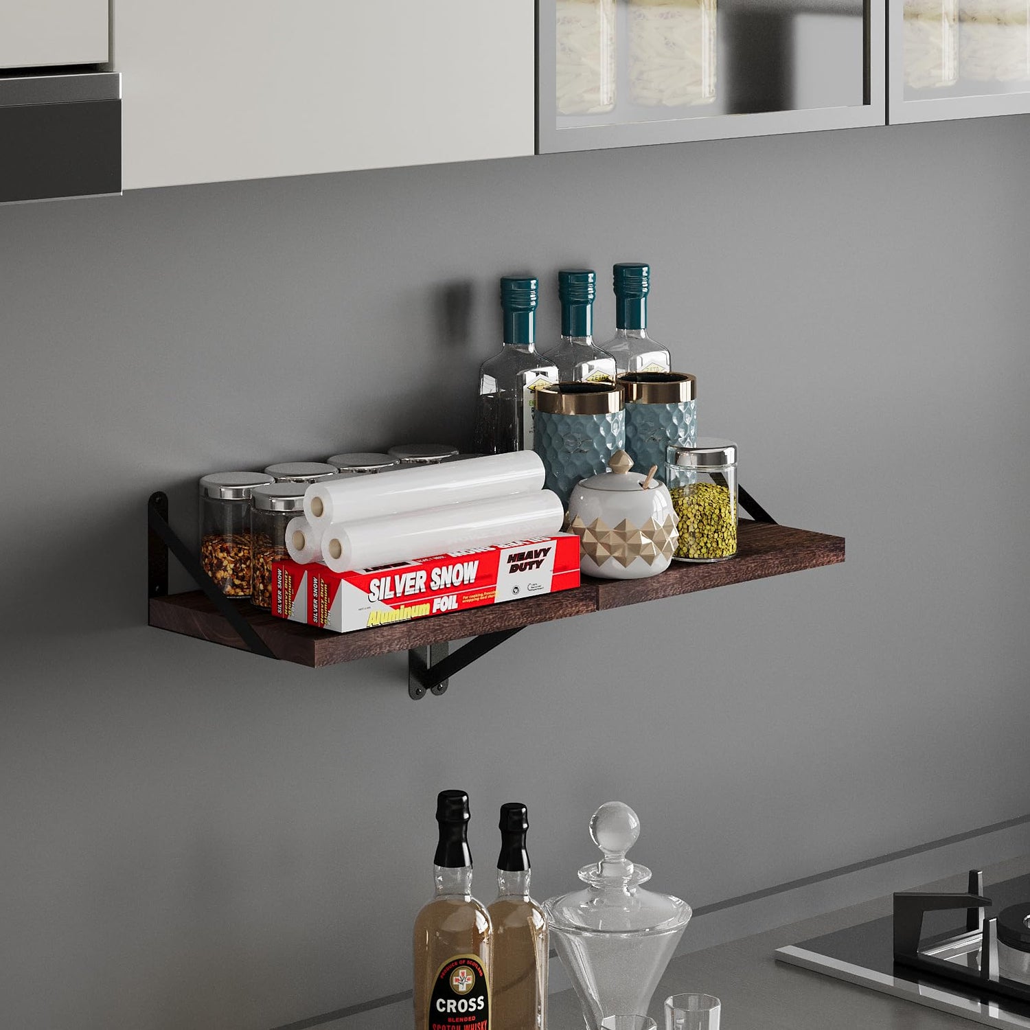 SAUMONIERES Floating Shelves Wall Shelf for Decor Bedroom Bathroom Living Room Wood Mounted Wide Deep Storage, Rustic Brown Wall Shelves Set of 2 SAUMONIERES