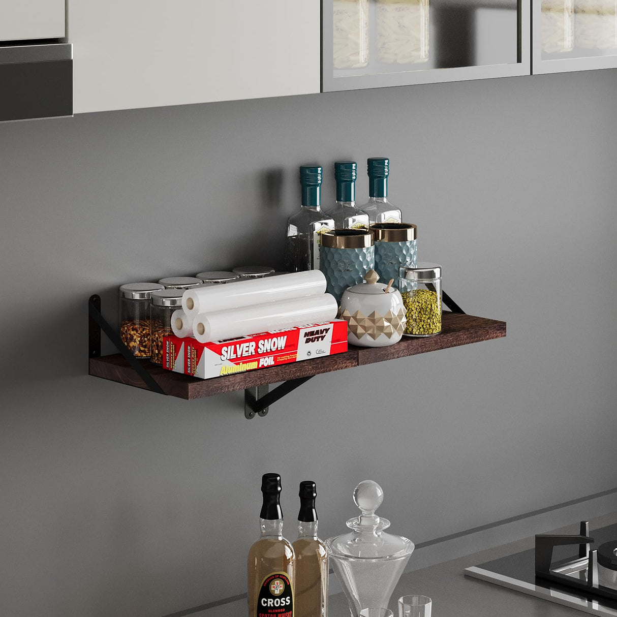 SAUMONIERES Floating Shelves Wall Shelf for Decor Bedroom Bathroom Living Room Wood Mounted Wide Deep Storage, Rustic Brown Wall Shelves Set of 2 SAUMONIERES