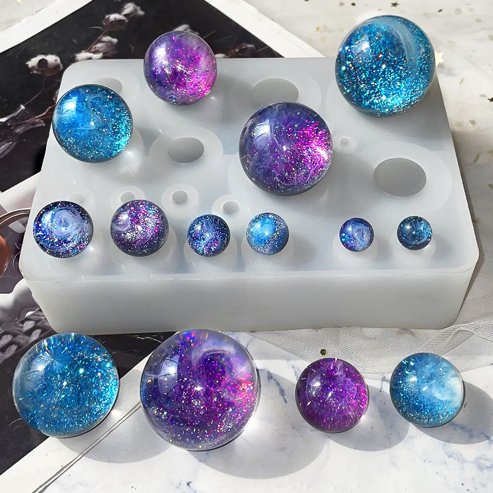 RESINWORLD 20-Cavity Sphere Molds for Resin, Round Ball Resin Mold, Silicone Orbs Mold for Jewellery Making ResinWorld