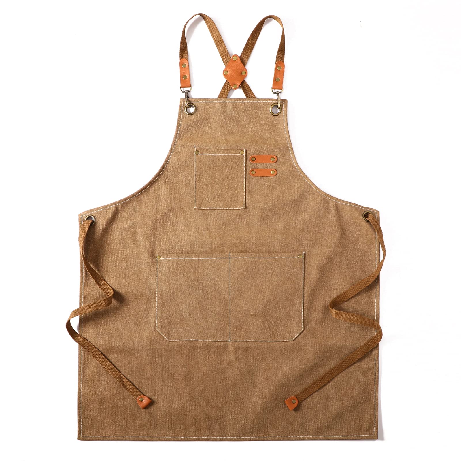 Tosewever Canvas Cross Back Chef Apron for Men Women with Adjustable Straps Large Pockets, Waterdrop Kitchen Heavy Duty Cotton Aprons for Tool - WoodArtSupply