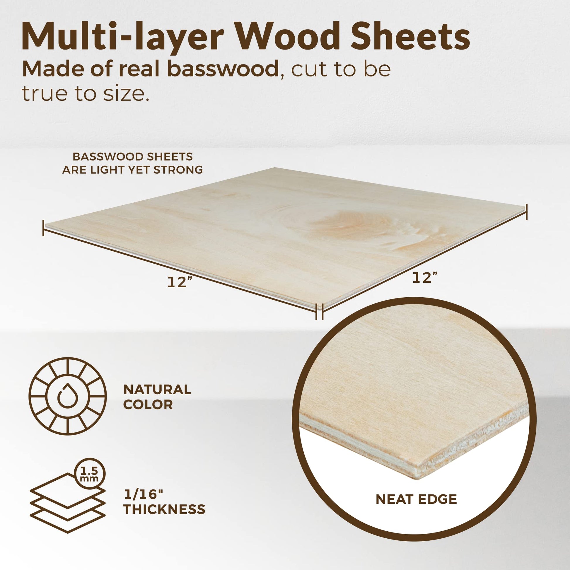 Artove Basswood Sheets 1/16 Pack - Set of 12-1.5mm Craft Wood with A Natural Grain - Unfinished Wood 12 x 12 inch Boards - Basswood for Cricut Maker