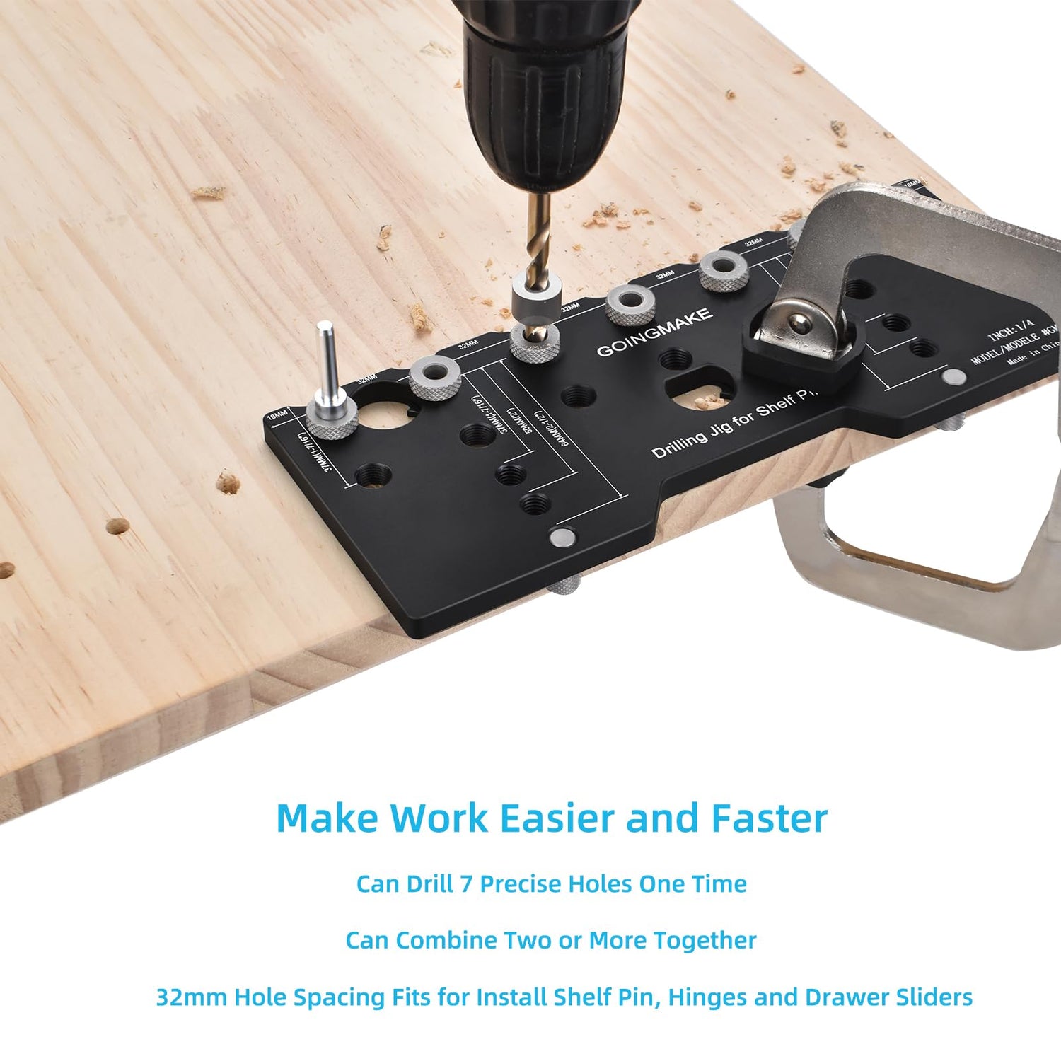 GOINGMAKE Shelf Pin Jig 1/4 Inch Aluminum Alloy Shelf Pin Drilling Jig Drill Guide for Straight Holes Shelf Pin Drilling Jig Cabinet Hardware Jig goingmake