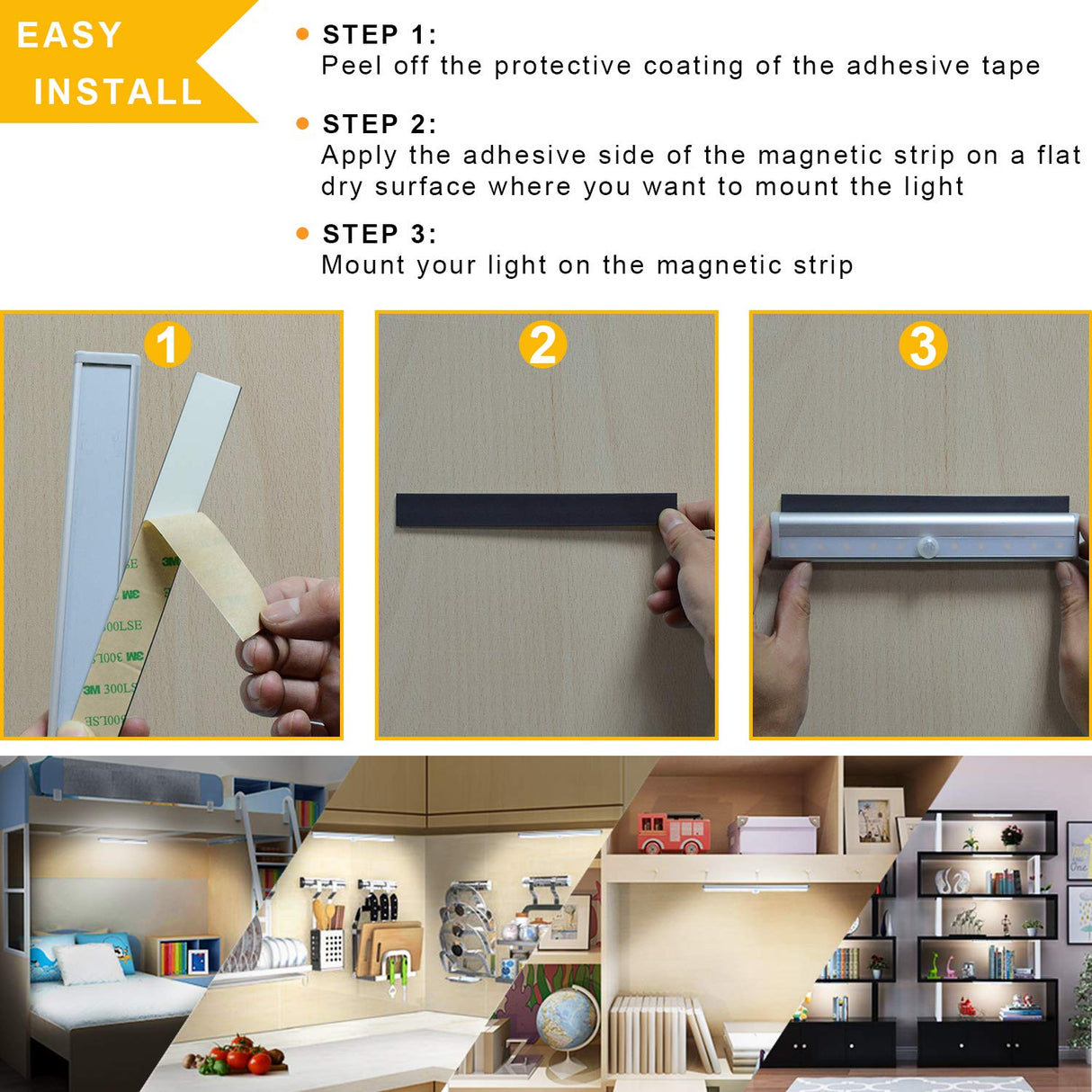 Diomart Under Cabinet Lighting, Wireless Rechargeable Under Counter Lights with Remote Control, 20- LED Dimmable Led Closet Light Stick-on Anywhere Diomart