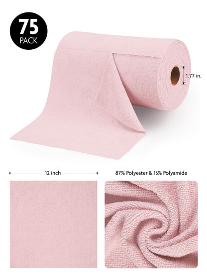 Fantasticlean Microfiber Cleaning Cloth Roll -75 Pack, 12x12", Tear Away Towels, Reusable Washable Rags (Pink) - WoodArtSupply