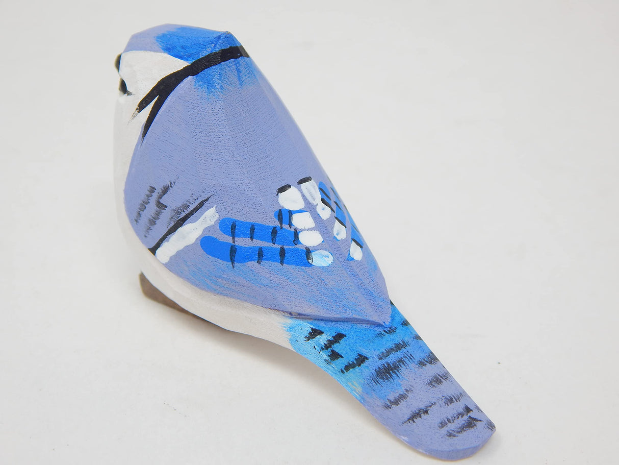 Blue Jay Bird Wood Ornament Hanging Figure Handmade Carved Decoration Selsela