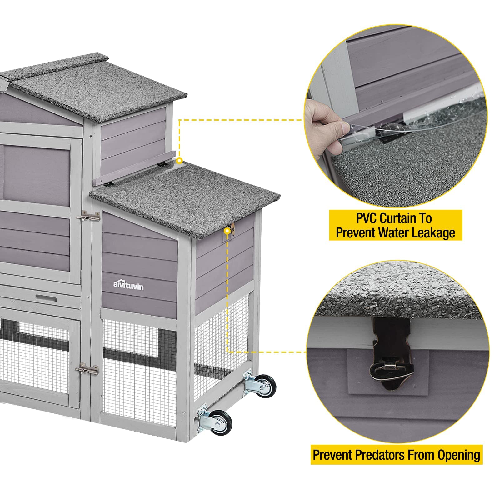 Aivituvin Chicken Coop Hen House Portable with Wheel Wooden Poultry Cage with Nesting Box Outdoor Chicken House with Run 80" - WoodArtSupply