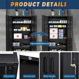 Yizosh Metal Storage Cabinet with Lock - 72" Garage Storage Cabinet with 2 Locking Doors and 5 Adjustable Shelves, Black Steel Lockable File Cabinet Yizosh