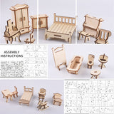 3D Wooden Dollhouse Furniture Puzzle DIY House Room Miniature Furniture Sets Puzzle Gift for Kids,House DIY Accessories and Furniture ROEOLNIL
