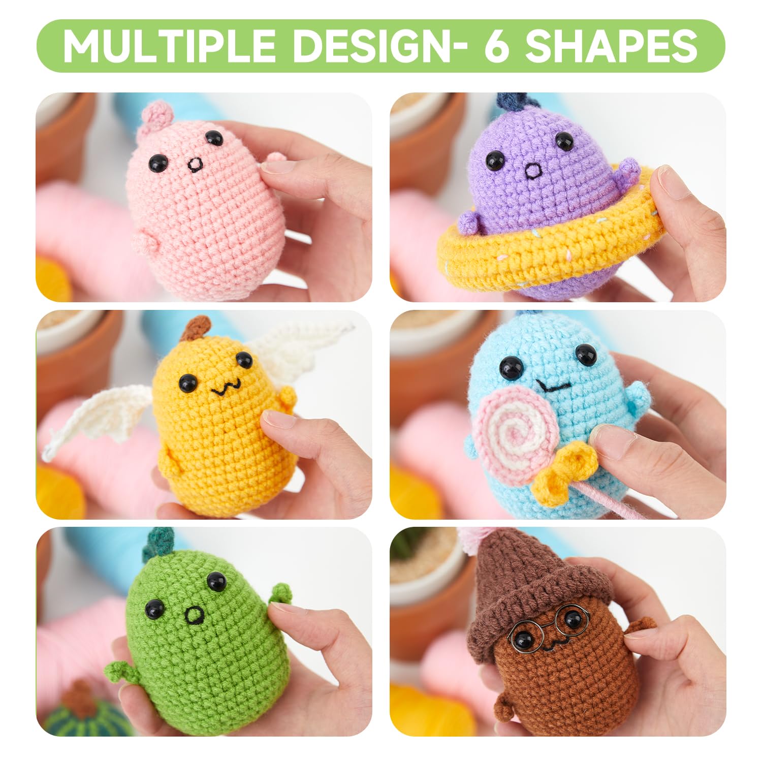 INSCRAFT Crochet Kit for Beginners, 6 Pack Dinosaurs Crochet Animal Kit,Starter Kit with Step-by-Step Video Tutorials, Learn to Crochet Kits for INSCRAFT