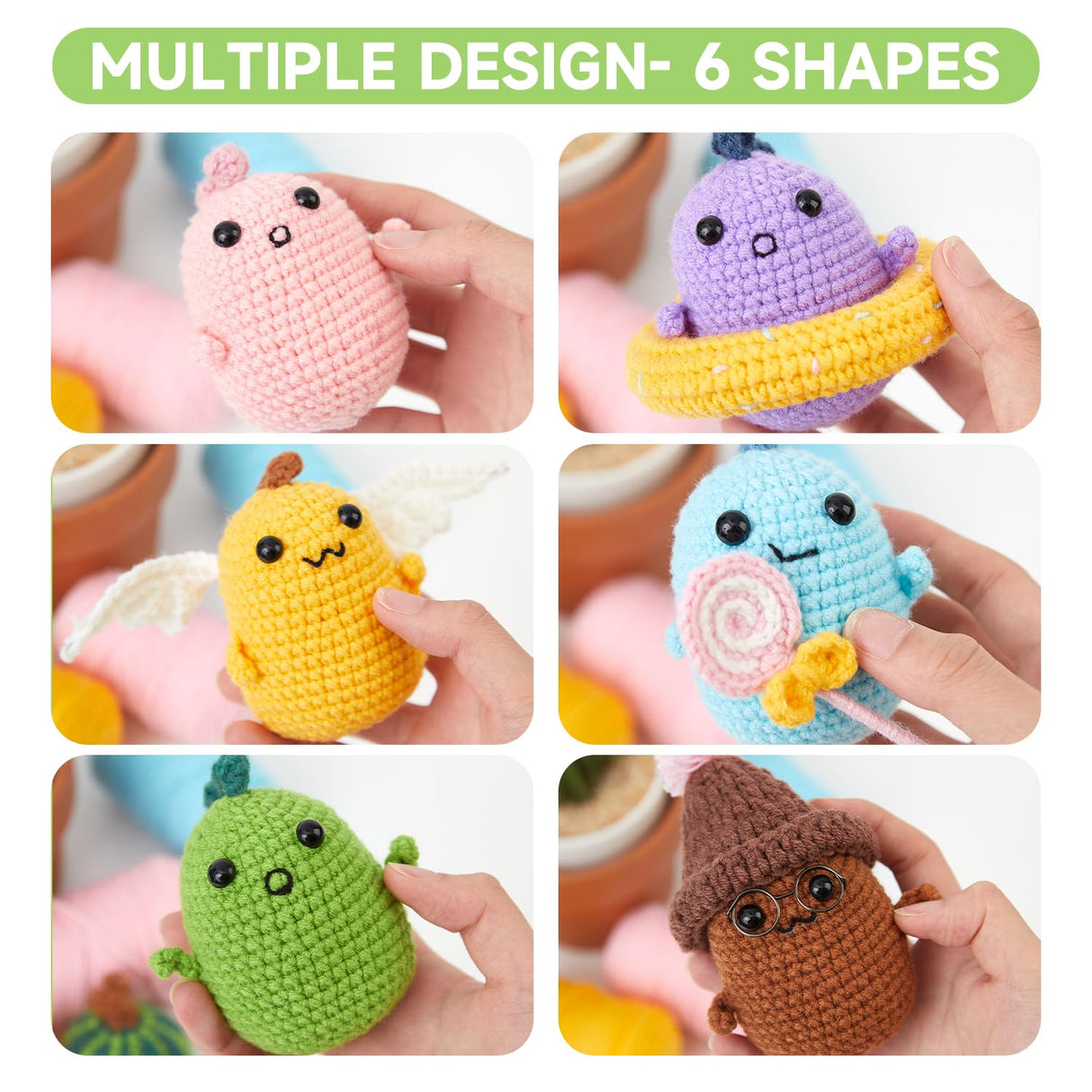 INSCRAFT Crochet Kit for Beginners, 6 Pack Dinosaurs Crochet Animal Kit,Starter Kit with Step-by-Step Video Tutorials, Learn to Crochet Kits for INSCRAFT