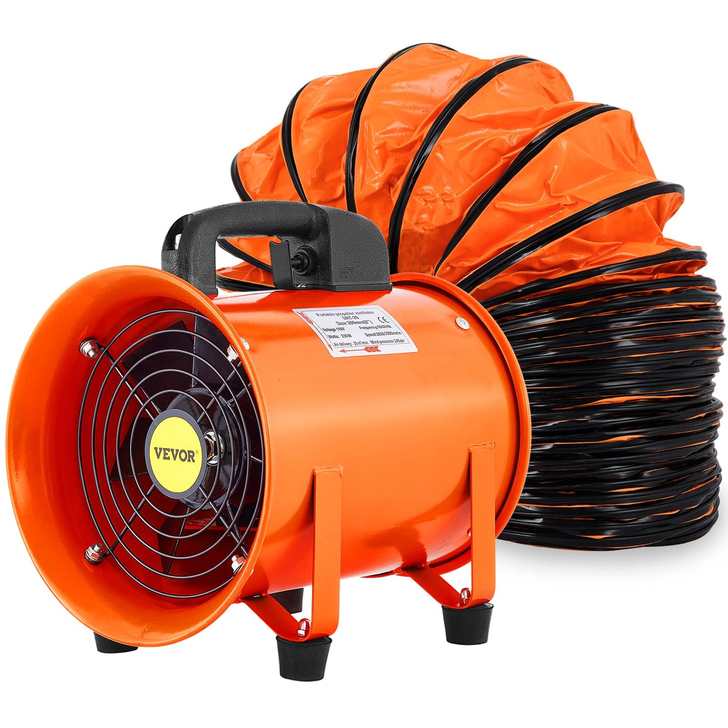 OrangeA Utility Blower Fan, 8 Inches, 230W 882 CFM High Velocity Ventilator w/ 32.8 ft/10 m Duct Hose, Portable Ventilation Fan, Fume Extractor for - WoodArtSupply