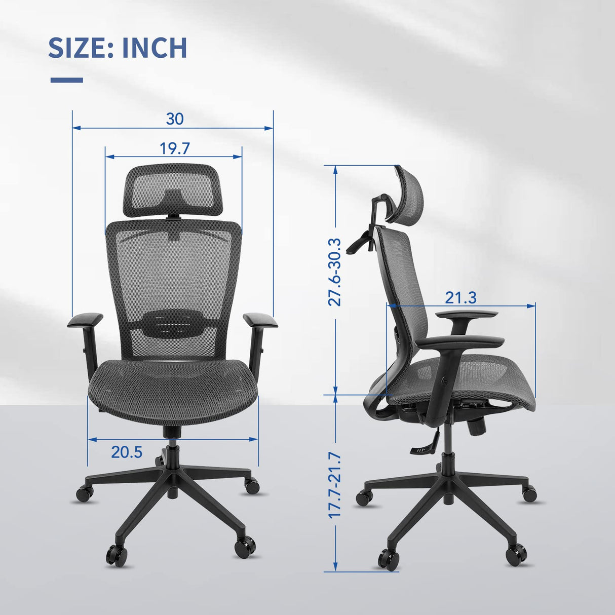 FLEXISPOT OC3B Ergonomic Executive Mesh Office Task Chair Swivel Height Adjustable Seat Headrest Armrest Lumbar Support Caster Wheels For Computer FLEXISPOT