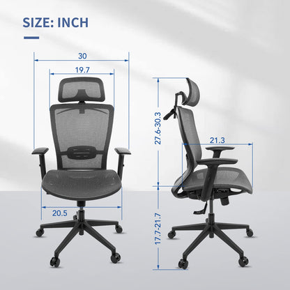 FLEXISPOT OC3B Ergonomic Executive Mesh Office Task Chair Swivel Height Adjustable Seat Headrest Armrest Lumbar Support Caster Wheels For Computer - WoodArtSupply