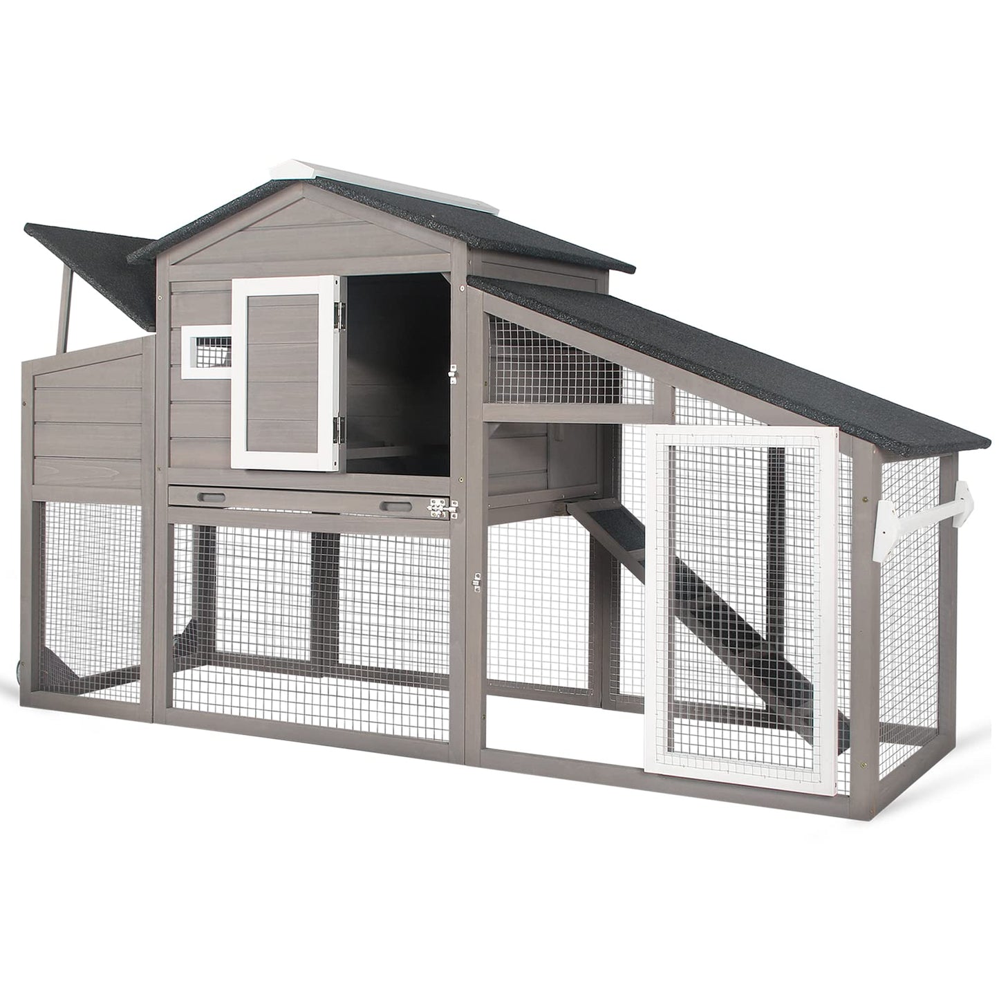 PetsCosset Chicken Coop Wooden Backyard Hen House - Indoor Outdoor for 2-3 Chickens, 2 Story Poultry Cage with Run, Chicken Nesting Box, Pull Out - WoodArtSupply