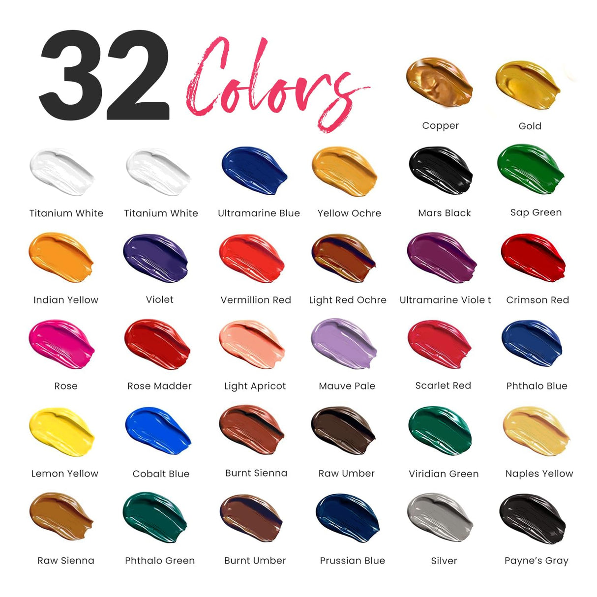 Chalkola Acrylic Paint Set for Adults & Kids - 56 Pcs Canvas Painting Kit with 32 Paints (22ml), 10 Brushes, 10 Canvases, Tabletop Easel, Palette, Chalkola