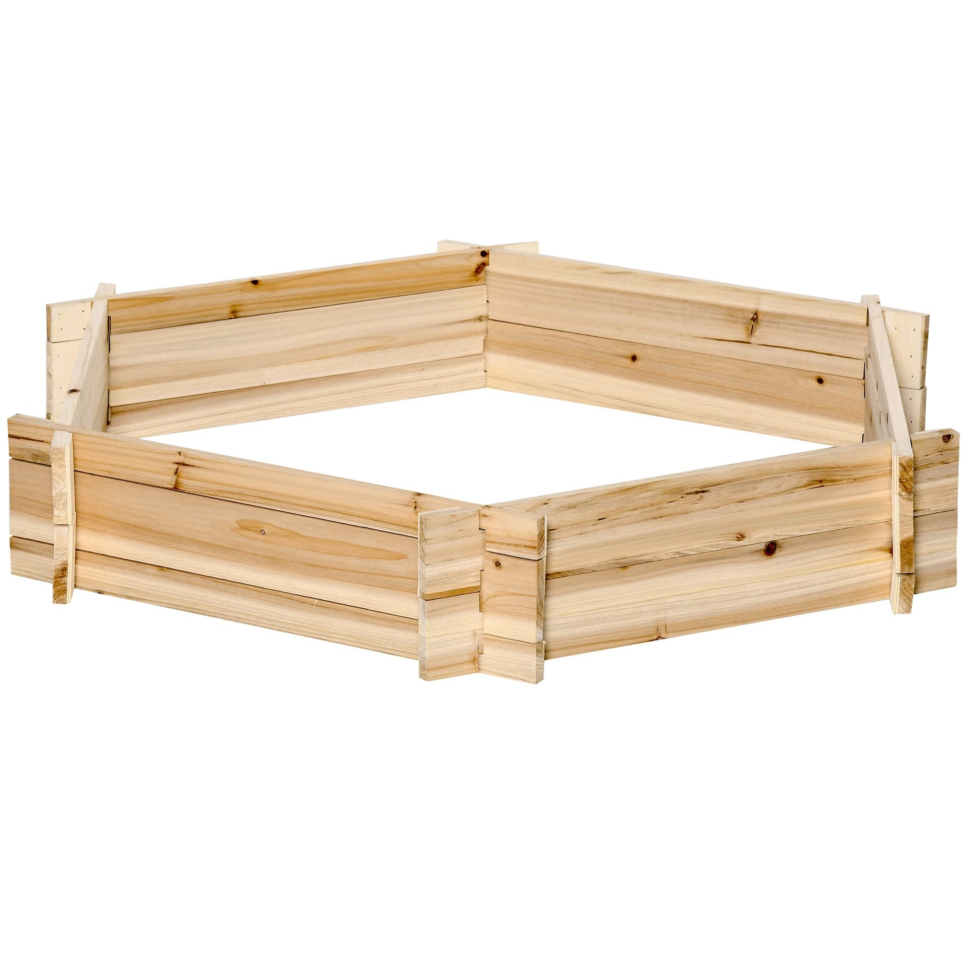 Outsunny Wooden Raised Garden Bed, Hexagon Screwless Planters for Outdoor Plants, Vegetables, Flowers, Herbs, 39" x 36" x 6", Natural Wood - WoodArtSupply