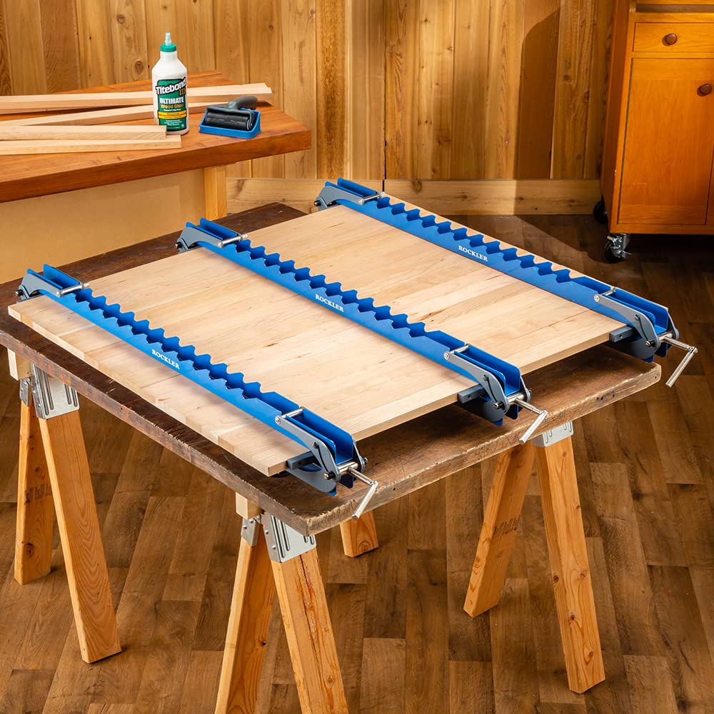 Deluxe Single Panel Clamps w/Scissor Couplers - Adjustable Clamp for Table & Benchtops - 4-Way Pressure Steel Clamps for Flat Panels & Flush Joints ROCKLER