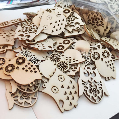 50pcs Mini Owl Wood Cutouts DIY Crafts Owl Bird Unfinished Wooden Tags Ornaments for Wedding Birthday Party Decoration (Randow Styles)