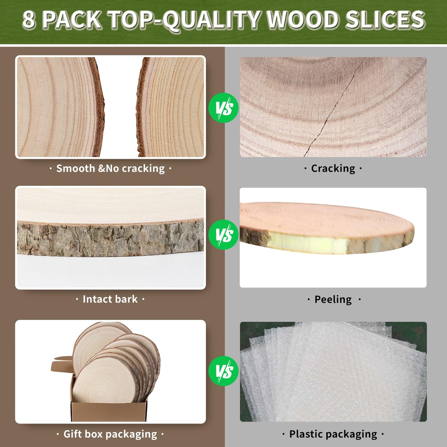 Wood Slices 8 Pack 9-10 Inch Large Wood Rounds Unfinished Wood Slices for Centerpieces, Wood Ornaments,Wood Chargers,Wood Slices forTables BeNiNat