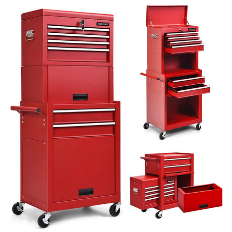 Goplus 6-Drawer Rolling Tool Chest, 3-in-1 Tool Box Organizer w/Auto Locking System & Lockable Wheels & Sliding Drawers & Detachable Top, Tool Goplus