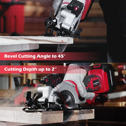 PowerSmart 20V 4-1/2 Inch Cordless Mini Circular Saw Includes 4.0Ah Battery and Charger, Saw Blades for Wood, Soft Metal and Tile Cutting - WoodArtSupply