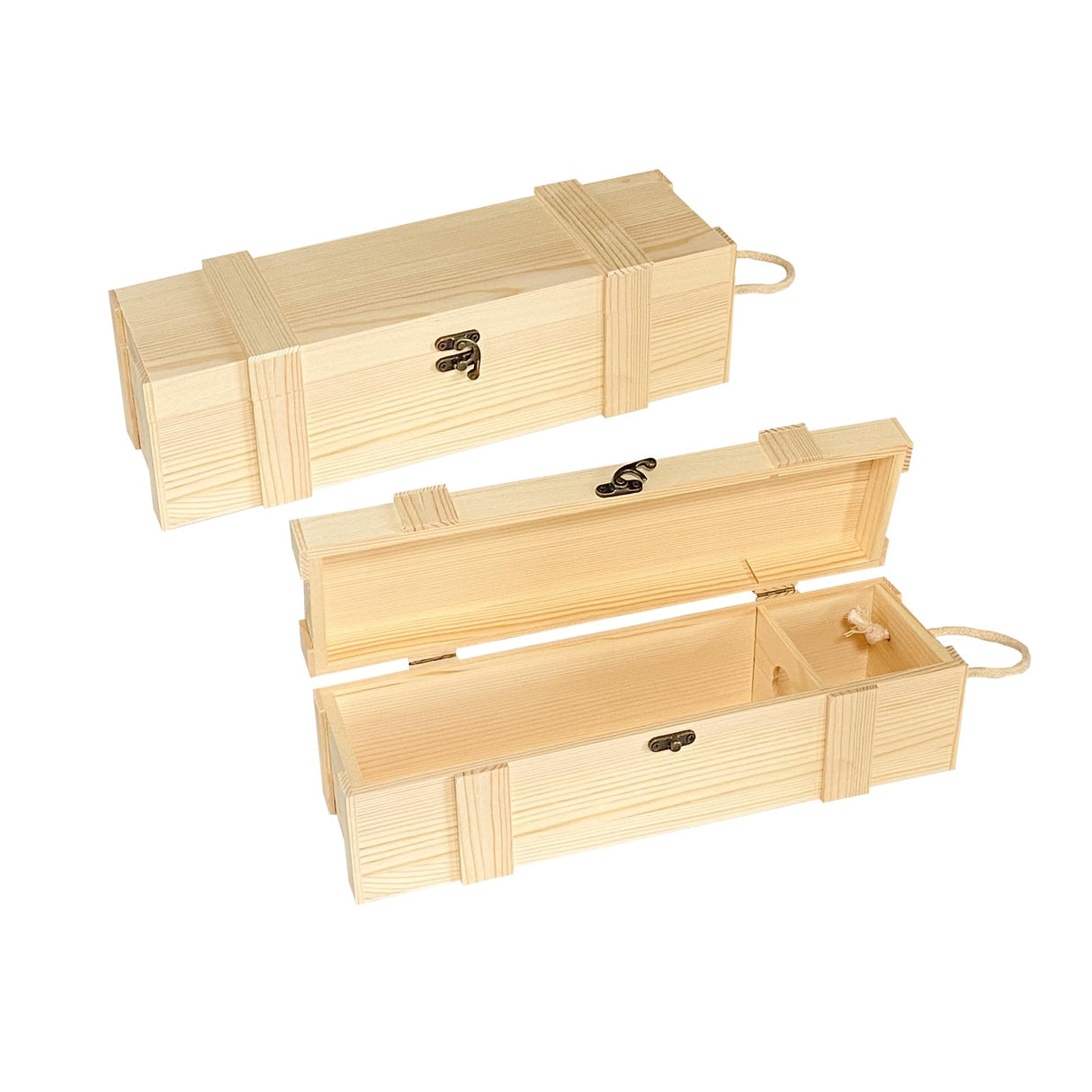 Cregugua 2 Pack Wooden Wine Box for Single Bottle Unfinished Wood Nautical box for Wine Natural Wood Case with Twine Handle for Crafts Gifts Cregugua