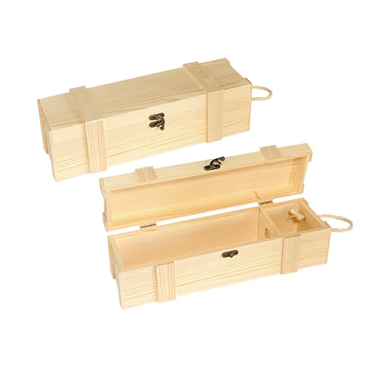 Cregugua 2 Pack Wooden Wine Box for Single Bottle Unfinished Wood Nautical box for Wine Natural Wood Case with Twine Handle for Crafts Gifts - WoodArtSupply