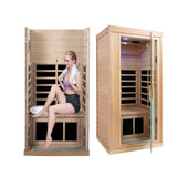 Xmatch Far Infrared Wooden Sauna Room, 1-Person Size, with 1350W, 8 Low EMF Heaters, 10 Minutes Pre-Warm up, Time and Temp Pre-Set, 2 Bluetooth Xmatch