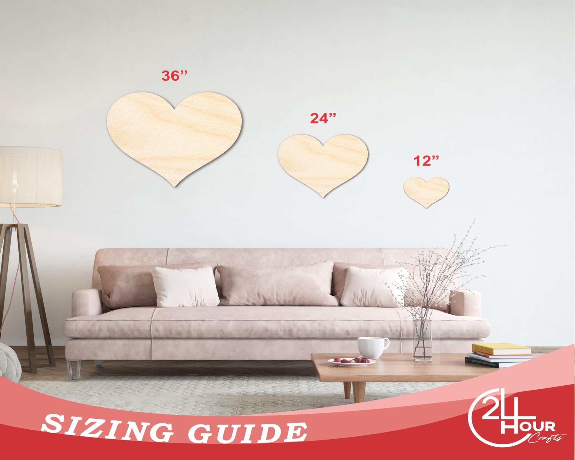 Unfinished Wood Classic Heart | Valentines Day | Weddings | Craft Cutout | Up to 24" 12" / 1/4" - WoodArtSupply