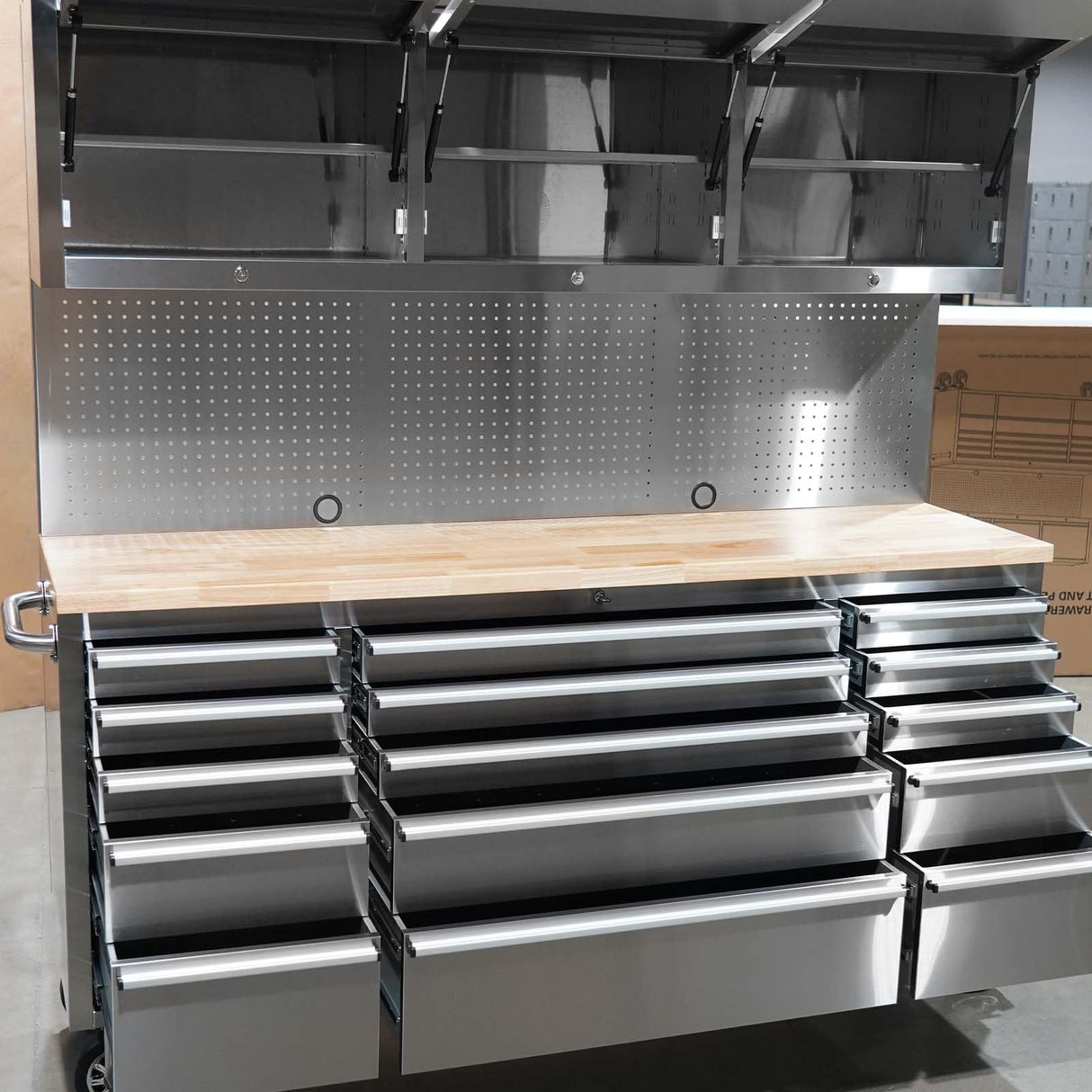 CHETTO C 72" Rolling Tool Box Chest Cabinet 15 Storage Drawers 3 Upper Cabinet Pegboard Large Toolbox with Wheels for Warehouse Basement Home Pantry CHETTO C