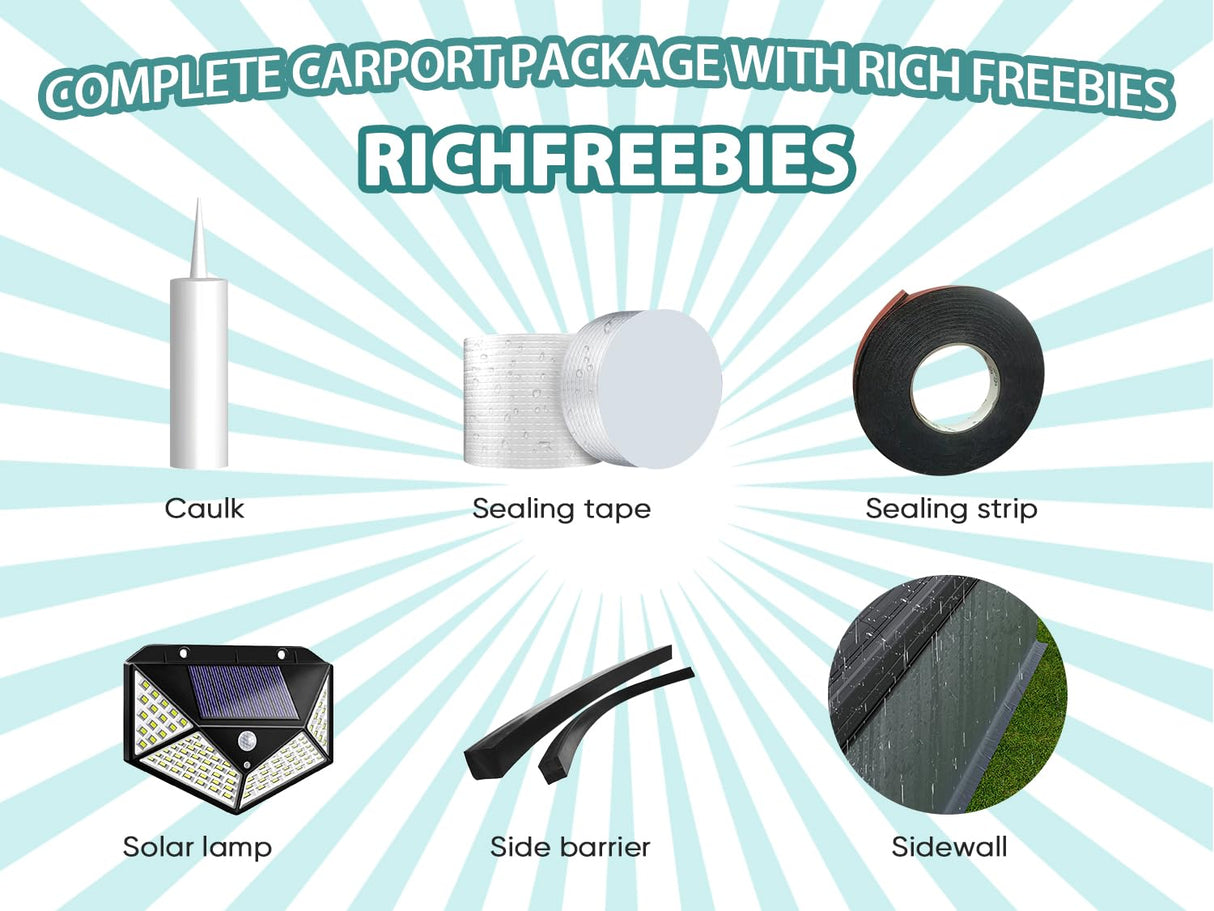 12x20 Metal Heavy Duty Carport - 5 Cases Outdoor Canopy with Galvanized Steel Roof and Metal Carport Kits,Multi-Purpose Extra Large Shade Garage Sannwsg