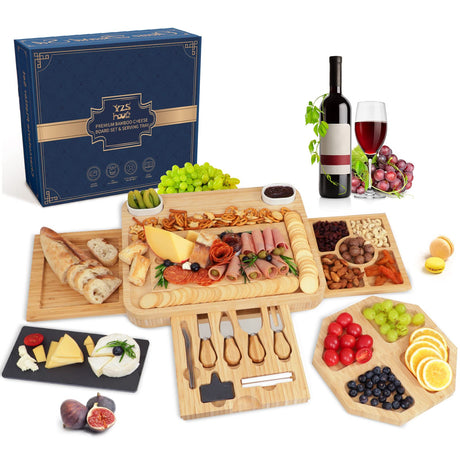 Large Charcuterie Cheese Board and Knife Set, 3 Drawers Kitchen Charcuterie Platter & Large Serving Tray - House Warming, Anniversary Wedding Gifts YZS Housm