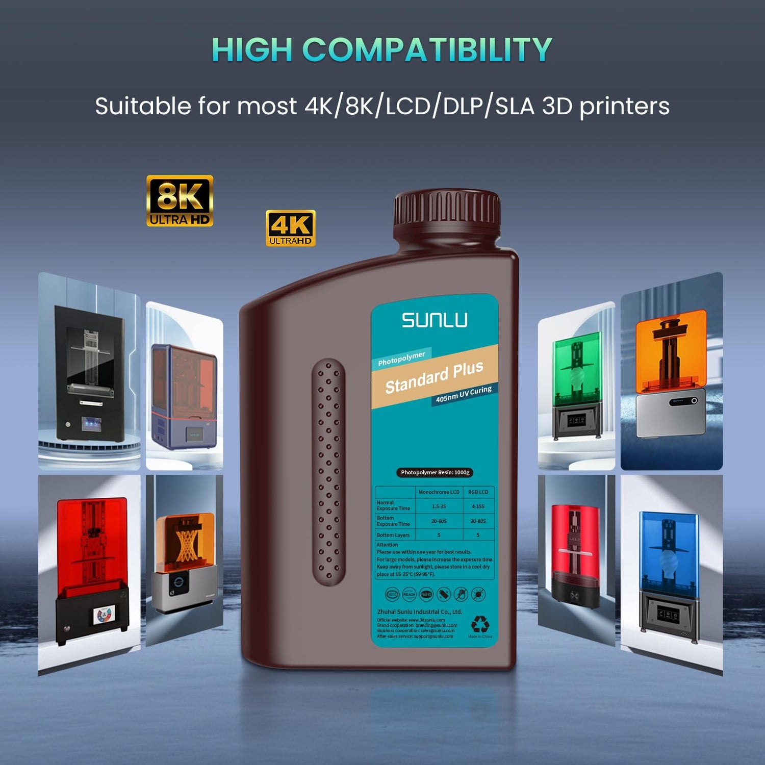 SUNLU 3D Printer Resin, Upgraded Standard Plus Fast Curing 3D Resin, 395 to 405nm UV Curing 3D Printing Liquid Photopolymer Resin, Higher Precision, SUNLU