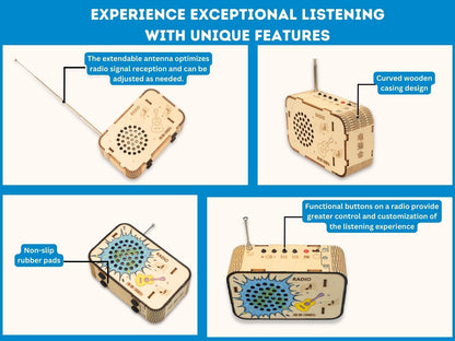 Pica Toys Wooden FM Radio Kit FM 88-108MHz - Science Experiment and Educational Project STEM Kit